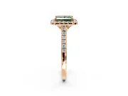 Halo Engagement Ring Setting for Fancy Green Princess Cut Center with Raised Halo, Pave Band and Prong Head in Rose Gold