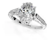 Cathedral Engagement Ring Setting for Oval Center with Antique-Style Pave Band and Prong Head in Platinum
