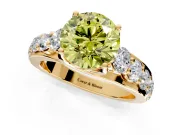Solitaire Engagement Ring Setting for Fancy Yellow Round Cut Center with Graduated Shared Prongs and Prong Head in Yellow Gold