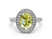 Halo Engagement Ring Setting for Fancy Yellow Oval Center with Milgrain Pave Band and Bezel Head in Platinum