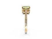 Cathedral Engagement Ring Setting for Fancy Yellow Asscher Cut Center with Antique-Style Pave Band and Prong Head in Yellow Gold