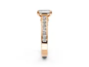 Solitaire Engagement Ring Setting for Emerald Cut Center with Channel Band and Double Claw Prong Head in Rose Gold