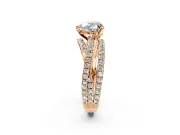 Solitaire Engagement Ring Setting for Heart-Shaped Center with Woven 3-Strand Pave Band and Prong Head in Rose Gold