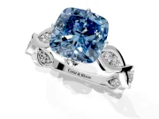 Solitaire Engagement Ring Setting for Fancy Blue Cushion Cut Center with Accented Twist Band and Leaf Prong Head in Sterling Silver