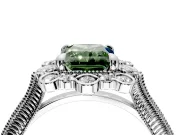 Milgrain Halo Engagement Ring Setting for Fancy Green Radiant Cut Center with Bezel Point Accents and Prong Head in White Gold