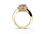 Halo Engagement Ring Setting for Fancy Pink Heart-Shaped Center with Metal-Rimmed Halo, Pave Band and Prong Head in Yellow Gold