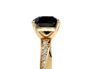 Side Accent Engagement Ring Setting for Fancy Black Cushion Cut Center with Accent Shoulders and Prong Head in Yellow Gold