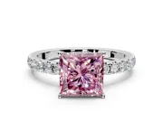 Solitaire Engagement Ring Setting for Fancy Pink Princess Cut Center with Large Accent Band and Prong Head in Platinum