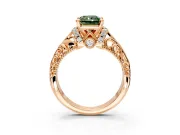 Solitaire Engagement Ring Setting for Fancy Green Radiant Cut Center with Filigree Accent Basket and Prong Head in Rose Gold
