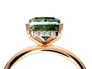 Hidden Halo Engagement Ring Setting for Fancy Green Princess Cut Center with Thin Round-Wire Band and Prong Head in Rose Gold