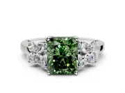 Floral Engagement Ring Setting for Fancy Green Radiant Cut Center with Marquise Cluster Shoulders and Prong Head in Sterling Silver