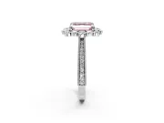 Milgrain Halo Engagement Ring Setting for Fancy Pink Asscher Cut Center with Bezel Point Accents and Prong Head in White Gold