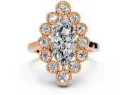 Cluster Halo Engagement Ring Setting for Marquise Center with Milgrain Bezel Accents and Prong Head in Rose Gold