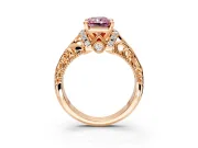 Solitaire Engagement Ring Setting for Fancy Pink Radiant Cut Center with Filigree Accent Basket and Prong Head in Rose Gold