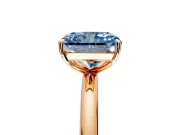 Low-Set Solitaire Engagement Ring Setting for Fancy Blue Radiant Cut Center with Thin Plain Band and Prong Head in Rose Gold