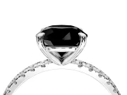 Solitaire Engagement Ring Setting for Fancy Black Round Cut Center with Fine Pave Narrow Band and Prong Head in White Gold