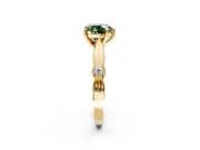 Solitaire Engagement Ring Setting for Fancy Green Heart-Shaped Center with Carved Leaf Shoulders and Prong Head in Yellow Gold