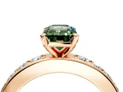 Solitaire Engagement Ring Setting for Fancy Green Emerald Cut Center with Channel-Set Accents and Prong Head in Rose Gold