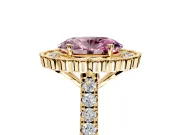 Milgrain Floral Halo Engagement Ring Setting for Fancy Pink Oval Center with Pave Band and Prong Head in Yellow Gold
