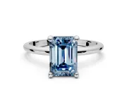 Minimalist Solitaire Engagement Ring Setting for Fancy Blue Emerald Cut Center with Thin Band and Prong Head in Sterling Silver