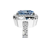 Halo Engagement Ring Setting for Fancy Blue Radiant Cut Center with Inner Milgrain Border and Prong Head in Sterling Silver