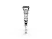 Solitaire Engagement Ring Setting for Fancy Black Radiant Cut Center with Filigree Band and Prong Head in White Gold
