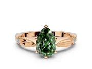 Solitaire Engagement Ring Setting for Fancy Green Pear-Shaped Center with Carved Leaf Shoulders and Prong Head in Rose Gold