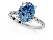 Solitaire Engagement Ring Setting for Fancy Blue Oval Center with Fine Pave Narrow Band and Prong Head in Platinum