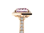 Halo Engagement Ring Setting for Fancy Pink Princess Cut Center with Pave Accents, Heart Basket and Prong Head in Rose Gold