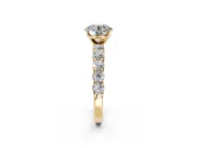 Shared-Prong Engagement Ring Setting for Round Cut Center with Graduated Accents and Prong Head in Yellow Gold