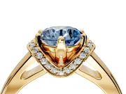 Solitaire Engagement Ring Setting for Fancy Blue Round Cut Center with Wide Band, Pave Collar and Prong Head in Yellow Gold