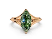 Solitaire Engagement Ring Setting for Fancy Green Marquise Center with Milgrain Cathedral Band and Prong Head in Rose Gold