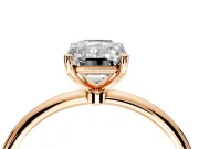 Solitaire Engagement Ring Setting for Emerald Cut Center with Straight Thin Band and Prong Head in Rose Gold