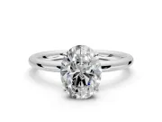 Hidden Halo Engagement Ring Setting for Oval Center with Thin Rounded Band and Prong Head in Sterling Silver