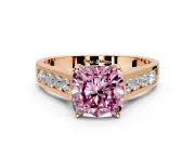Solitaire Engagement Ring Setting for Fancy Pink Cushion Cut Center with Round Cut Channel Band and Prong Head in Rose Gold