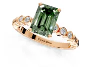 Solitaire Engagement Ring Setting for Fancy Green Emerald Cut Center with Bezel-Dot Beaded Band and Prong Head in Rose Gold