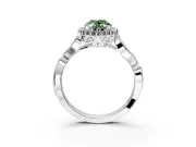 Halo Engagement Ring Setting for Fancy Green Oval Center with Leaf Motif Split Shank and Prong Head in Platinum