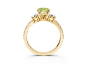 3 Stone Engagement Ring Setting for Fancy Yellow Cushion Cut Center with Round Cut Side Accents and Prong Head in Yellow Gold