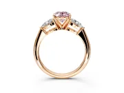 3 Stone Engagement Ring Setting for Fancy Pink Oval Center with Large Pear-Shaped Accents and Prong Head in Rose Gold