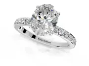 Solitaire Engagement Ring Setting for Oval Center with Round Cut Pave Band and Prong Head in Sterling Silver