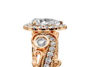 Milgrain Halo Engagement Ring Setting for Pear-Shaped Center with Shoulder Bezels and Prong Head in Rose Gold