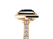 Halo Engagement Ring Setting for Fancy Black Princess Cut Center with Pave Accents, Heart Basket and Prong Head in Rose Gold