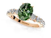Shared-Prong Engagement Ring Setting for Fancy Green Oval Center with Graduated Accents and Prong Head in Rose Gold