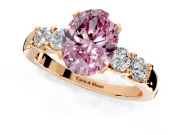 5 Stone Engagement Ring Setting for Fancy Pink Oval Center with Plain Band and Prong Head in Rose Gold