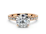 Solitaire Engagement Ring Setting for Round Cut Center with Large Accents and Prong Head in Rose Gold