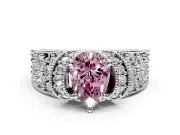Pave Engagement Ring Setting for Fancy Pink Pear-Shaped Center with Curved Accent Rows, Openwork and Prong Head in Platinum