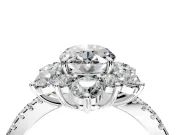 Floral Halo Engagement Ring Setting for Oval Center with Pave Accents and Prong Head in Platinum