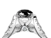 Solitaire Engagement Ring Setting for Fancy Black Oval Center with Pave Cathedral Shoulders and Prong Head in White Gold