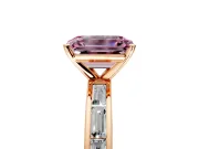 Solitaire Engagement Ring Setting for Fancy Pink Emerald Cut Center with Channel Baguette Band and Prong Head in Rose Gold