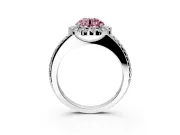 Pave Halo Engagement Ring Setting for Fancy Pink Round Cut Center with Single Row Pave Band and Prong Head in Platinum